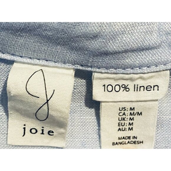 Joie Top Womens Medium Blue Linen Popover Elastic Waist Roll Tab Sleeve Beachy - Picture 6 of 7